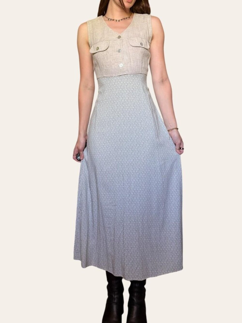 90s All That Jazz vintage cottagecore linein/rayon boho maxi dress - Small - Picture 5 of 8